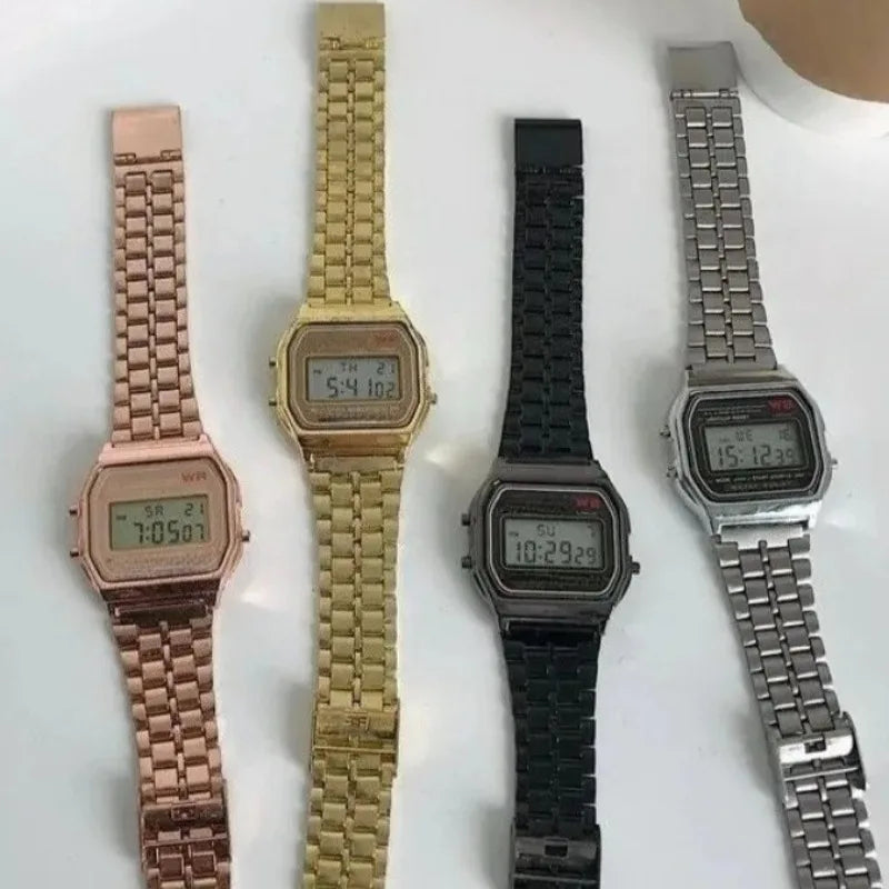 Punk Style Men's Metal Block Watch Waterproof Sports Student Electronic Watch Gold Silver Watch