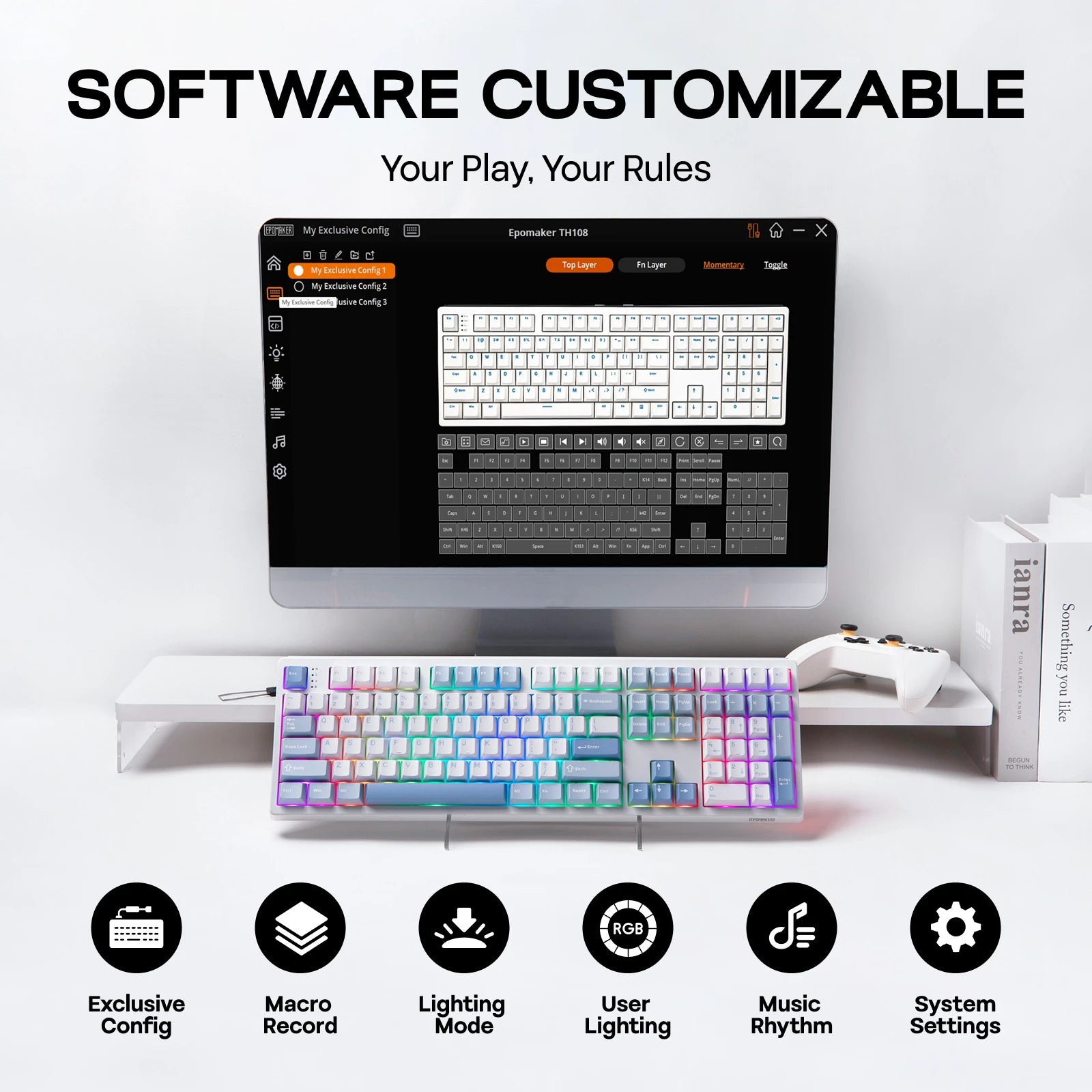 EPOMAKER TH108 100% Full Size Hot-Swap Gasket-Mounted Wired/Bluetooth/2.4Ghz Wireless Mechanical Keyboard with 8000mAh Battery