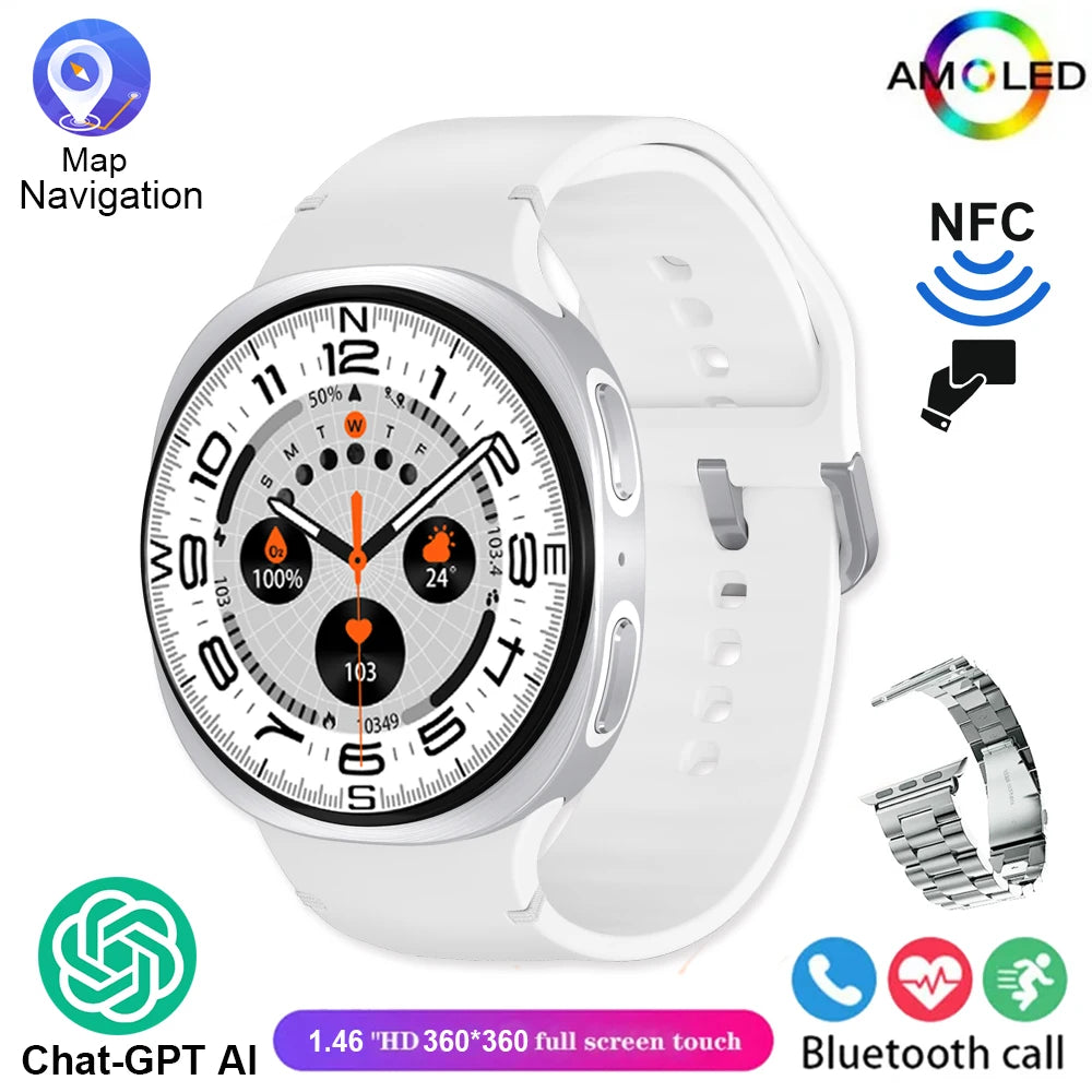 2026 New Smart Watch 8 Classic 46mm Ultra HD Screen ChatGPT GPS NFC Compass Clock Bluetooth Call Waterproof Smartwatch Men Women