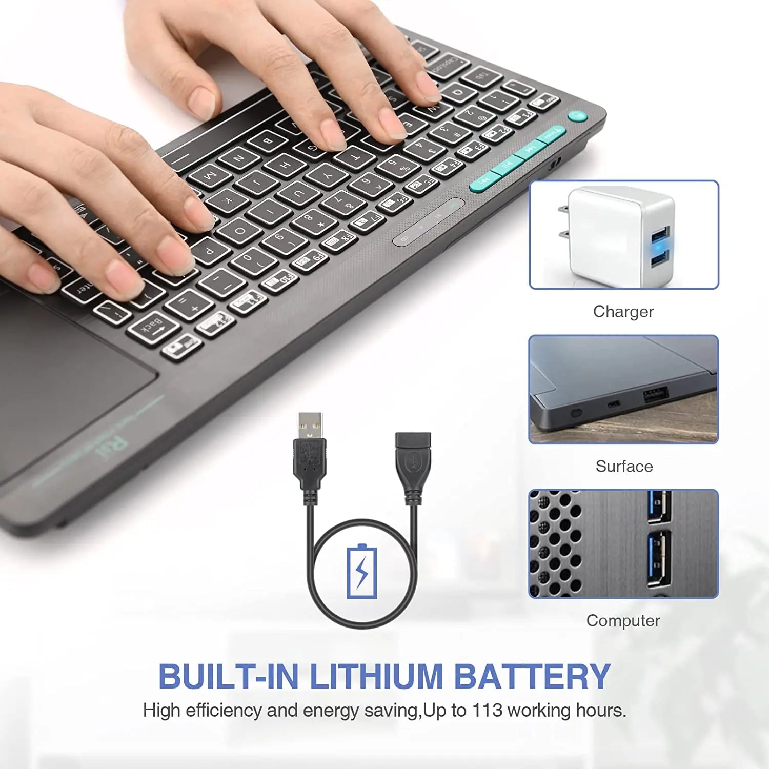 Rii K18S Mini Bluetooth Wireless 2-LED Color Backlit Multimedia Keyboard Mouse Rechargable Keyboard For Android TV Box /PC
