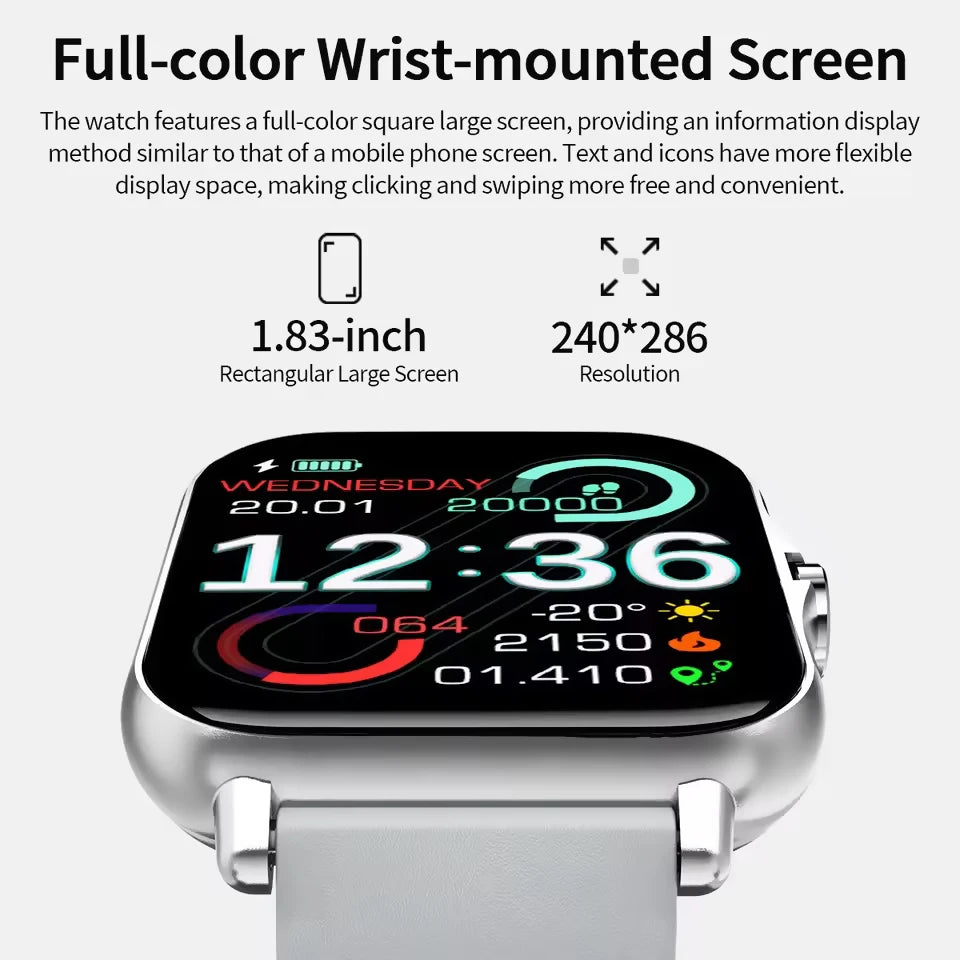 2026 New 1.83-inch Smart Watch Bluetooth Talk Full Touch Screen Heart Rate Monitoring Sports Fitness Smartwatch Men Women Gifts