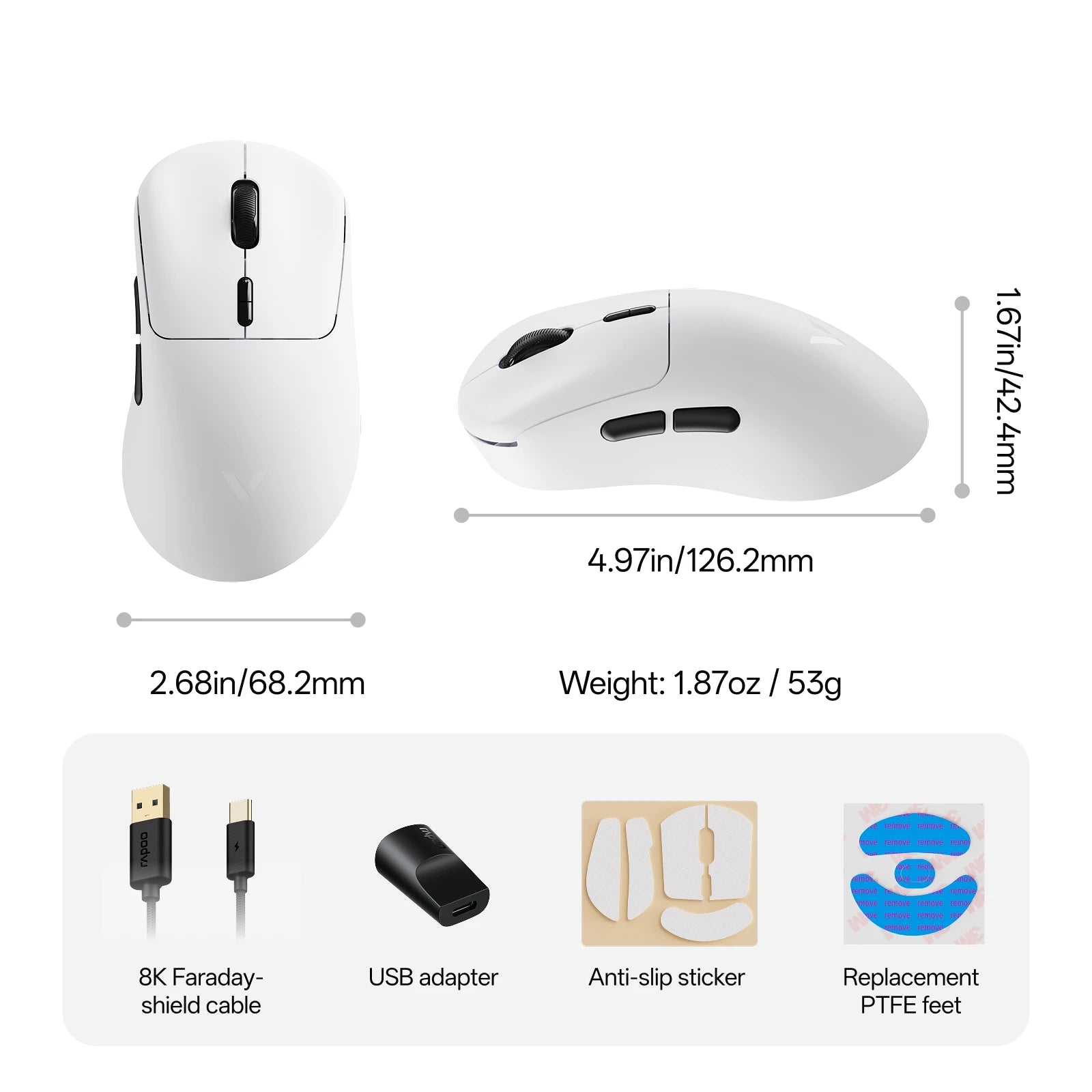 Rapoo VT3 GEN-2 Wireless Gaming Mouse True 8K Wireless Polling Rate 53g Ultra Lightweight Up to 750Hr Battery Life Macro Enabled