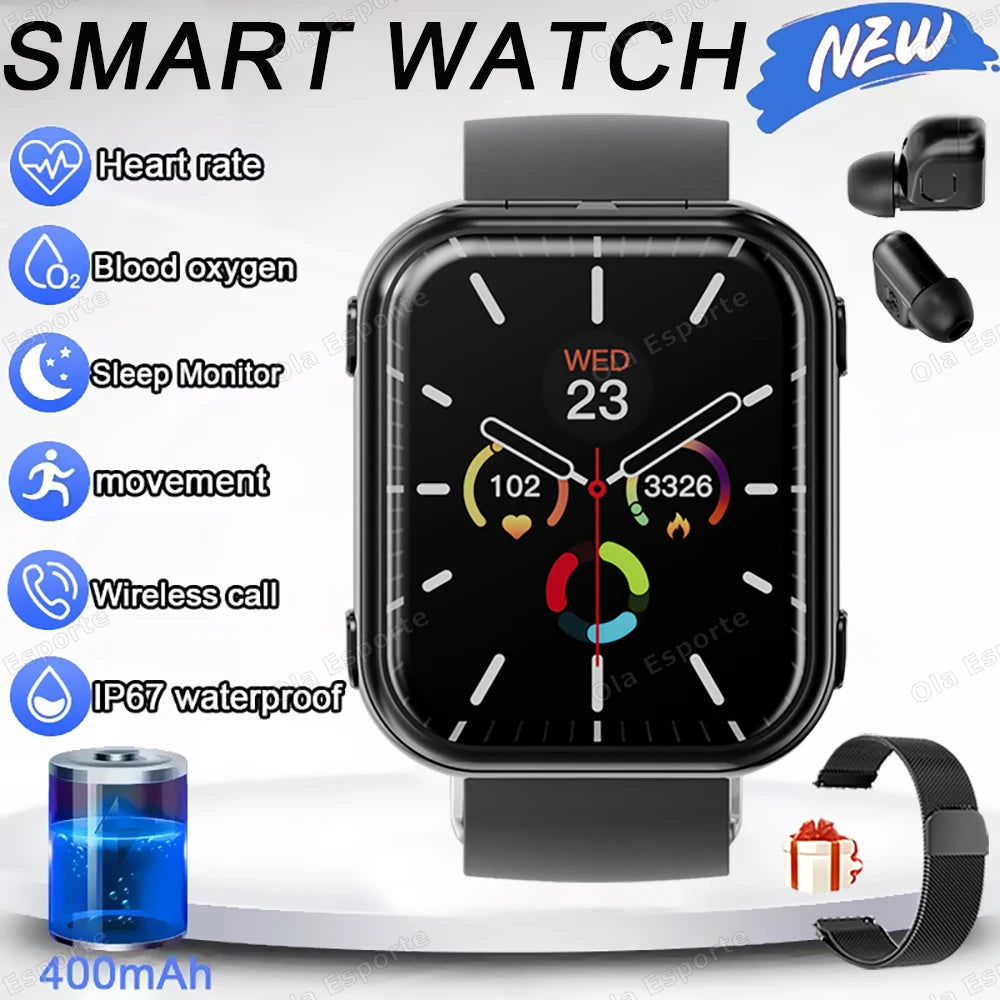 TWS 2in1 New Smart Watch 2026 Bluetooth Earphones HIFI Sound Quality Bluetooth Call Health Monitor Sports Smartwatches Men Women