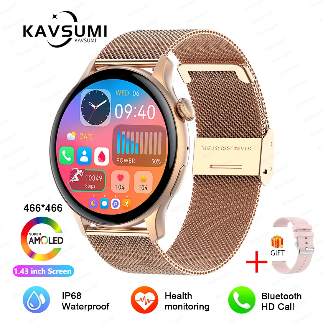 2026 NFC Smart Watch Amoled HD GPS Track Sports Heart Rate Bluetooth Call Waterproof Ladies Women Smartwatch For Women's Gift