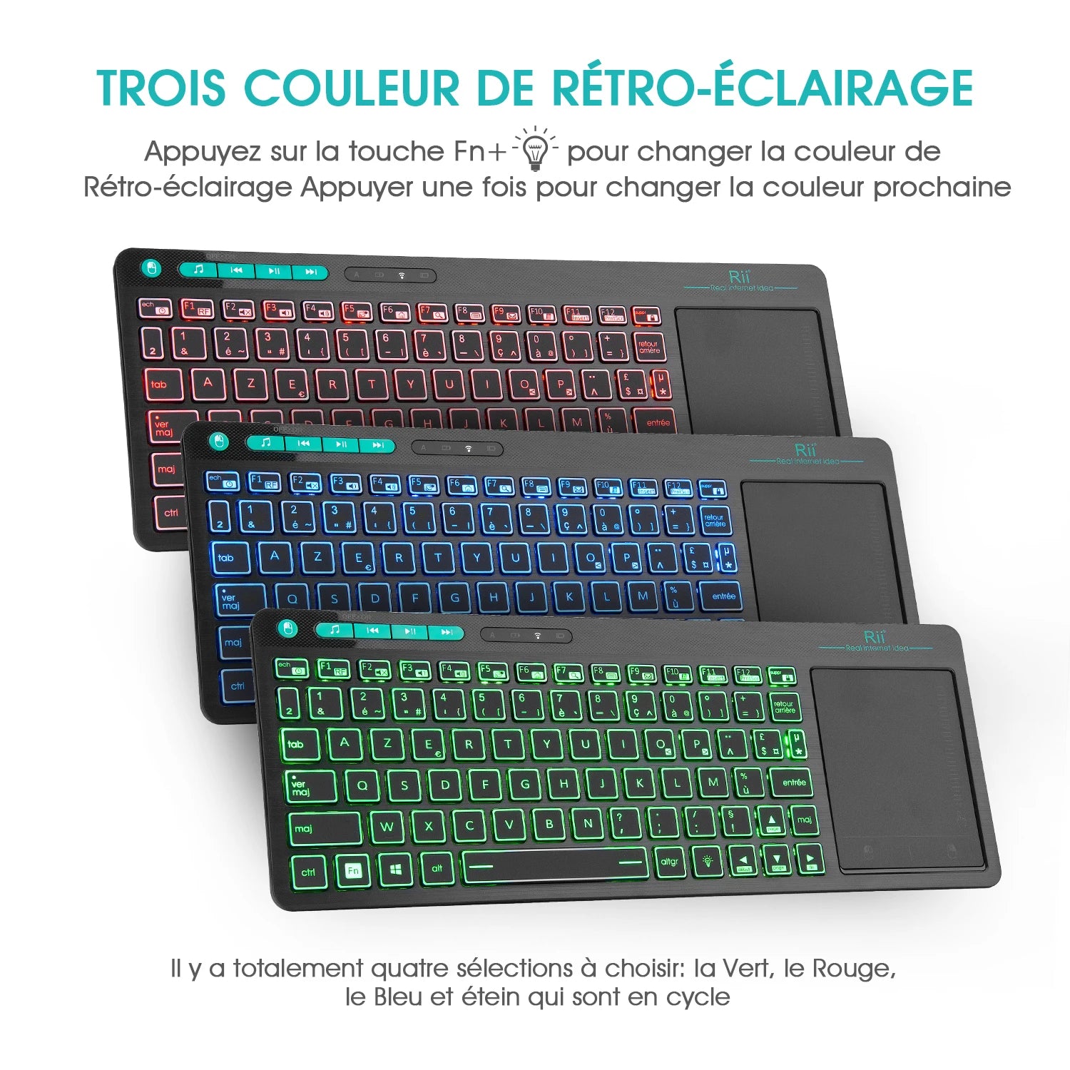 Rii K18+ Wireless Keyboard US FR HE Mini Keyboard With Touchscreen 3-LED Color Backlit For For Android TV BOX  Smart TV PC