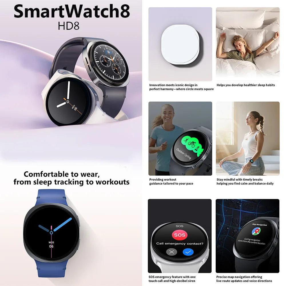 2026 New Smart Watch 8 Classic 46mm Ultra HD Screen ChatGPT GPS NFC Compass Clock Bluetooth Call Waterproof Smartwatch Men Women