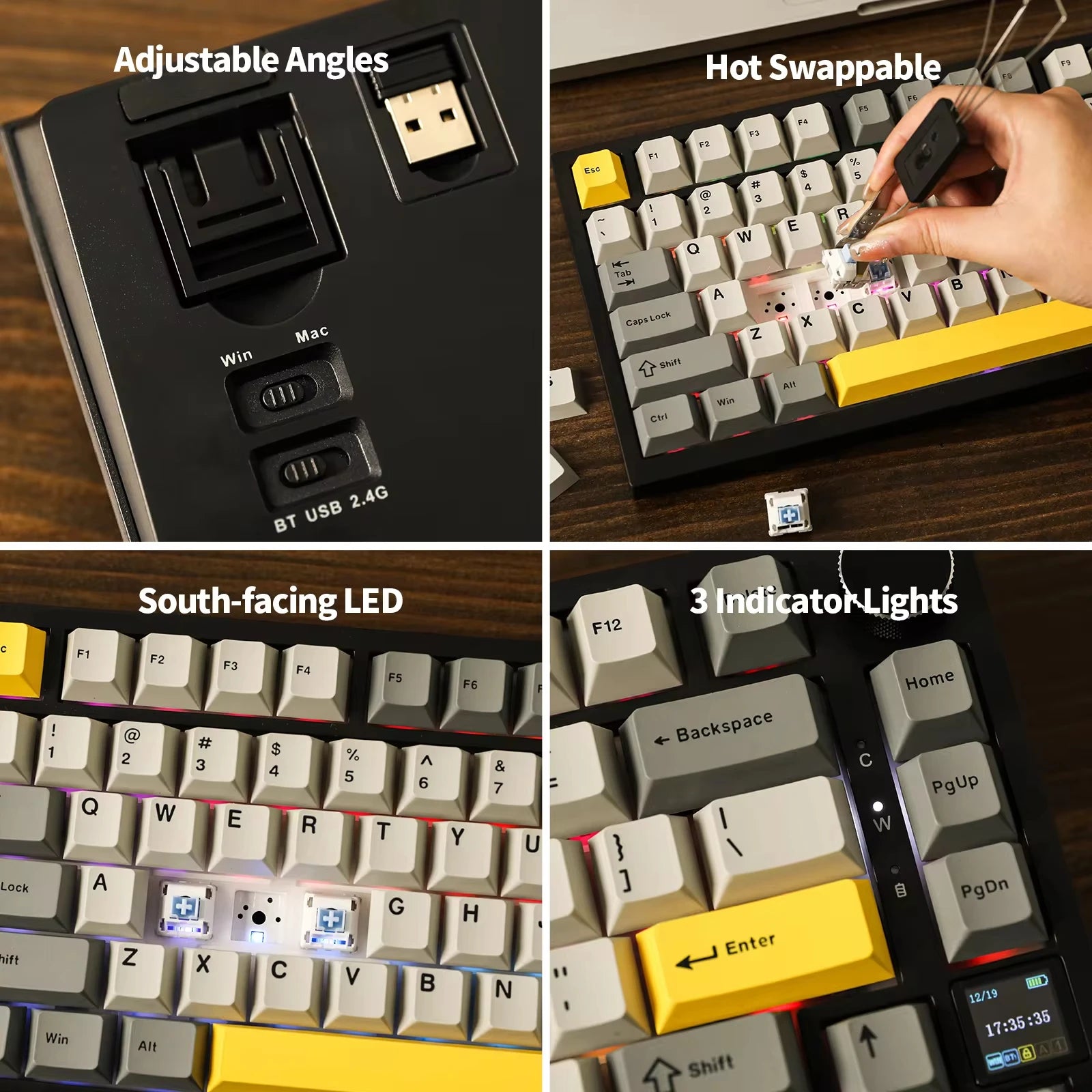 Ajazz AK820 Pro 75% Gasket-mounted Bluetooth 5.1 2.4G Wireless Wired Mechanical Keyboard with TFT Screen for Mac Win
