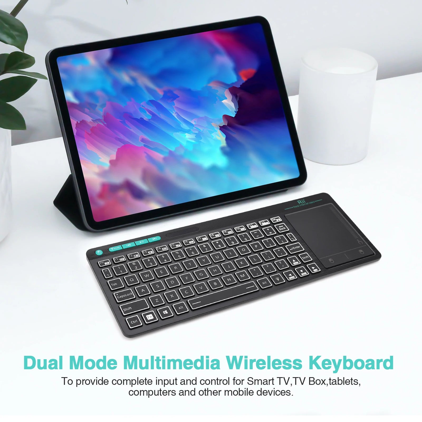 Rii K18S Mini Bluetooth Wireless 2-LED Color Backlit Multimedia Keyboard Mouse Rechargable Keyboard For Android TV Box /PC
