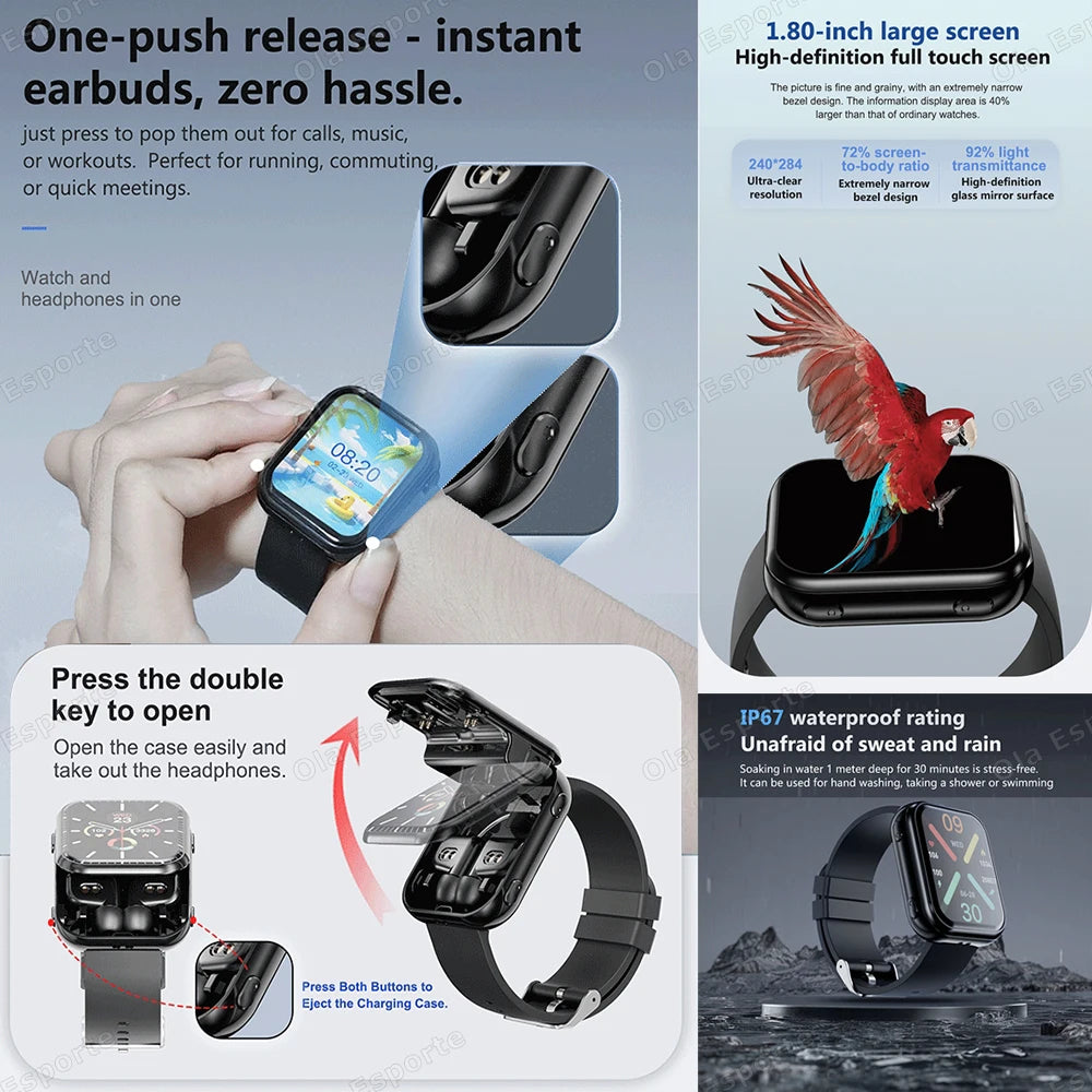 TWS 2in1 New Smart Watch 2026 Bluetooth Earphones HIFI Sound Quality Bluetooth Call Health Monitor Sports Smartwatches Men Women