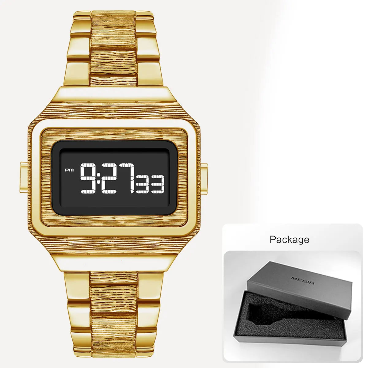 Fashion LED Digital Watch for Men Retro Simple Style Electronic Wristwatch with Stainless Steel Strap Luminous Backlight 0325