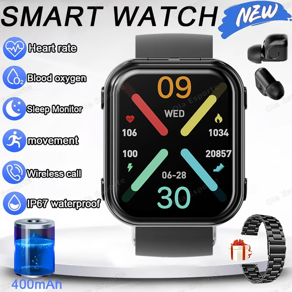TWS 2in1 New Smart Watch 2026 Bluetooth Earphones HIFI Sound Quality Bluetooth Call Health Monitor Sports Smartwatches Men Women