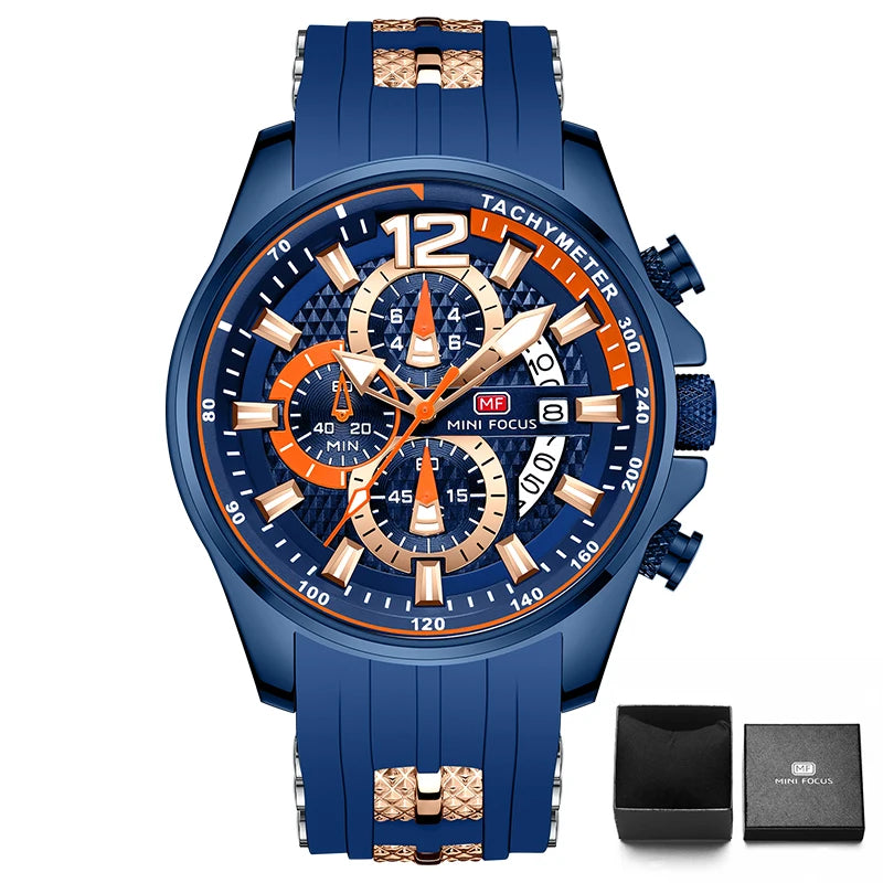 MINI FOCUS Red Watch for Men Fashion Luxury Chronograph Quartz Wristwatch with Silicone Band Luminous Hands Date Waterproof 0350