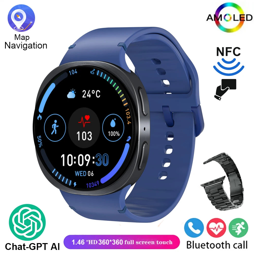 2026 New Smart Watch 8 Classic 46mm Ultra HD Screen ChatGPT GPS NFC Compass Clock Bluetooth Call Waterproof Smartwatch Men Women