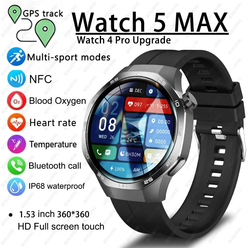 2026 New Watch 5 MAX Smart Watch HD AMOLED Screen NFC GPS Tracker Bluetooth Call Waterproof Sports Health Smartwatch Men Women