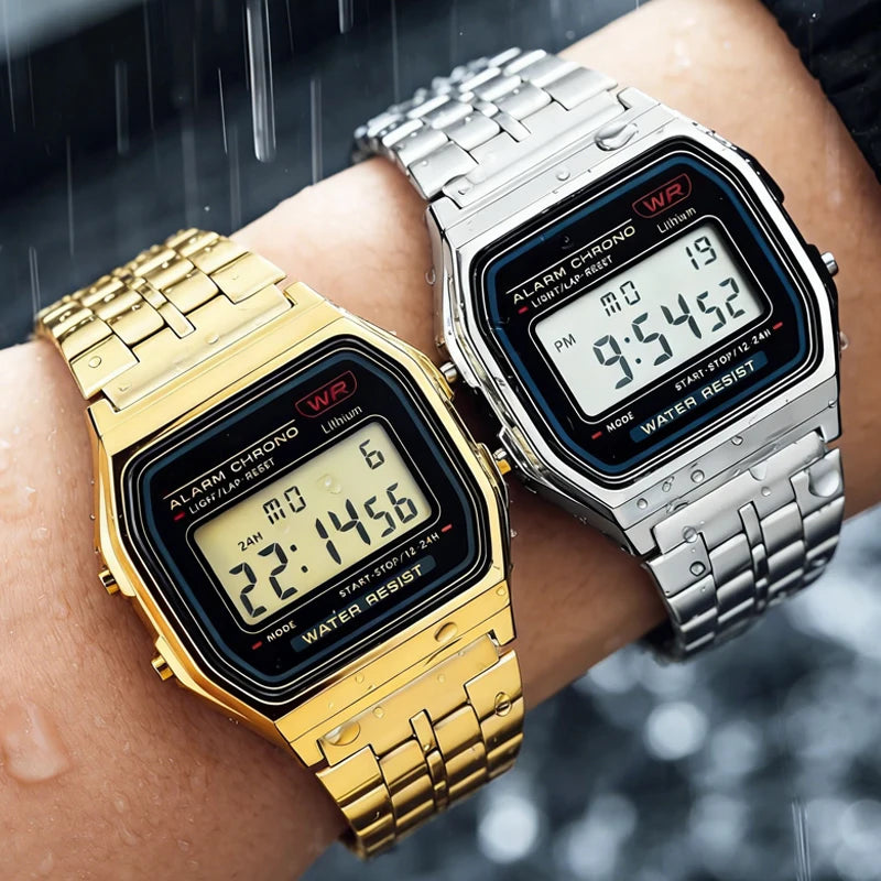 Luxury LED Digital Watches for Men Stainless Steel Gold Sliver Electronic Watch Fashion Business Mens Watch relogios masculino