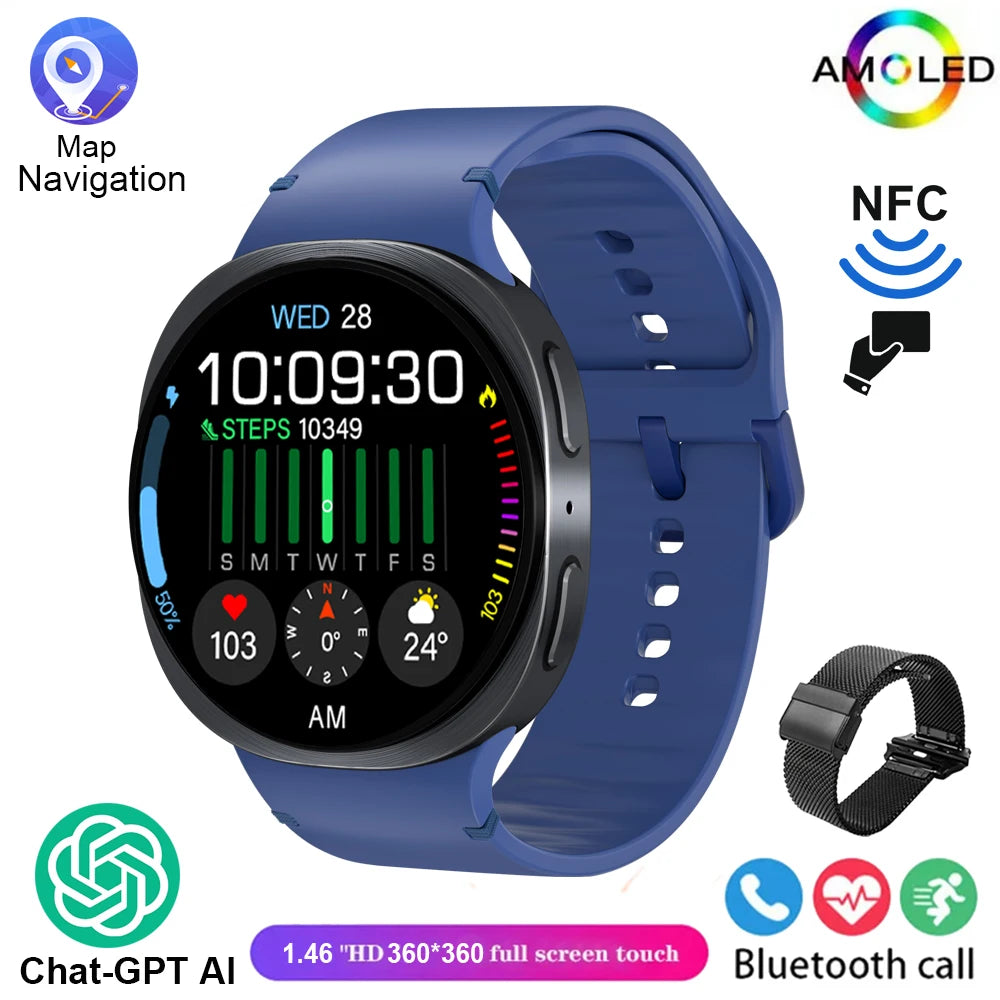 2026 New Smart Watch 8 Classic 46mm Ultra HD Screen ChatGPT GPS NFC Compass Clock Bluetooth Call Waterproof Smartwatch Men Women