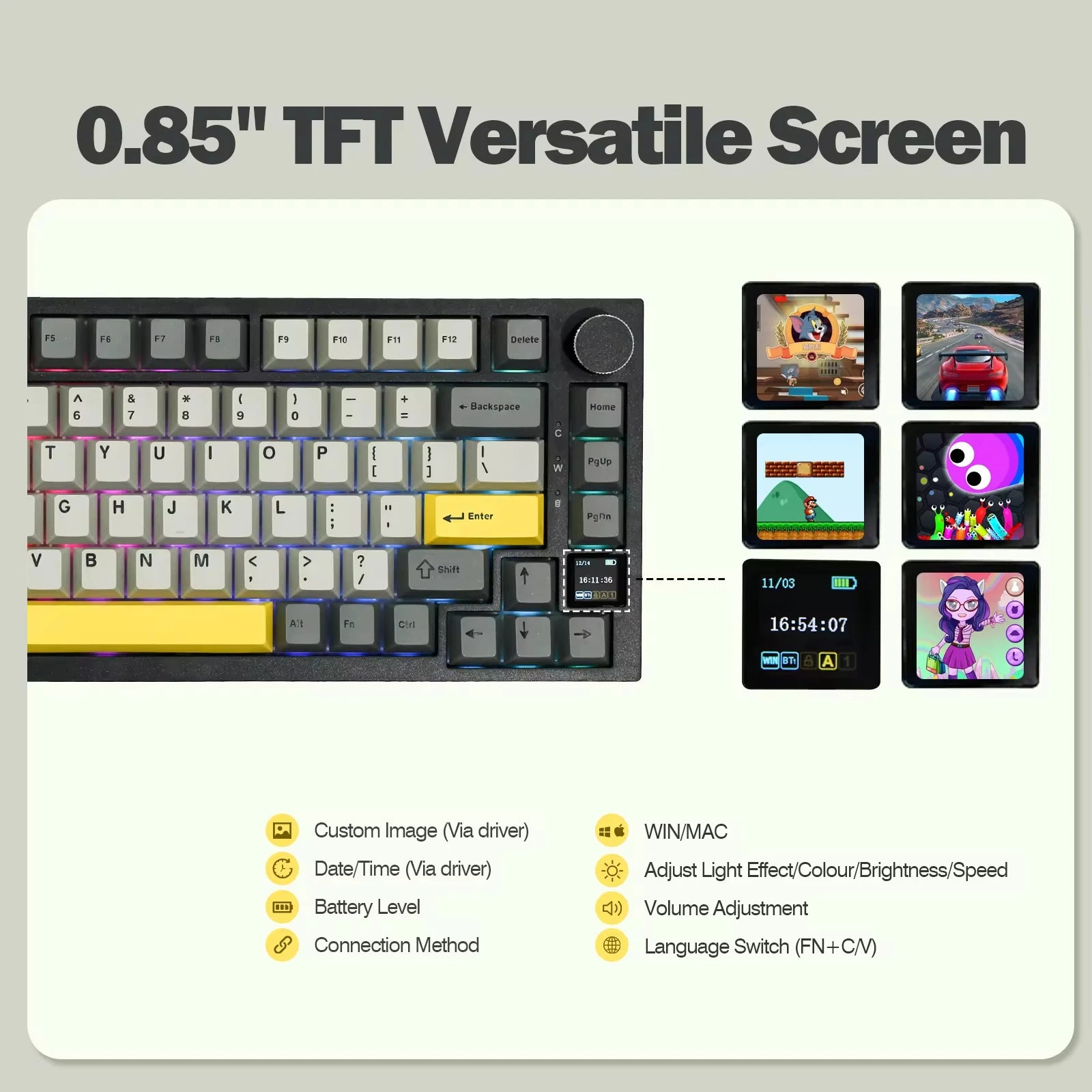 Ajazz AK820 Pro 75% Gasket-mounted Bluetooth 5.1 2.4G Wireless Wired Mechanical Keyboard with TFT Screen for Mac Win