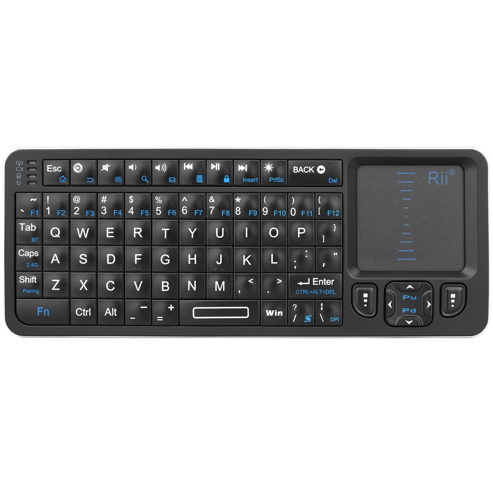Rii K06 Mini Bluetooth Keyboard,Backlit 2.4GHz Wireless Keyboard with IR Learning Touchpad Android TV Box, Mac, Laptop, Windows