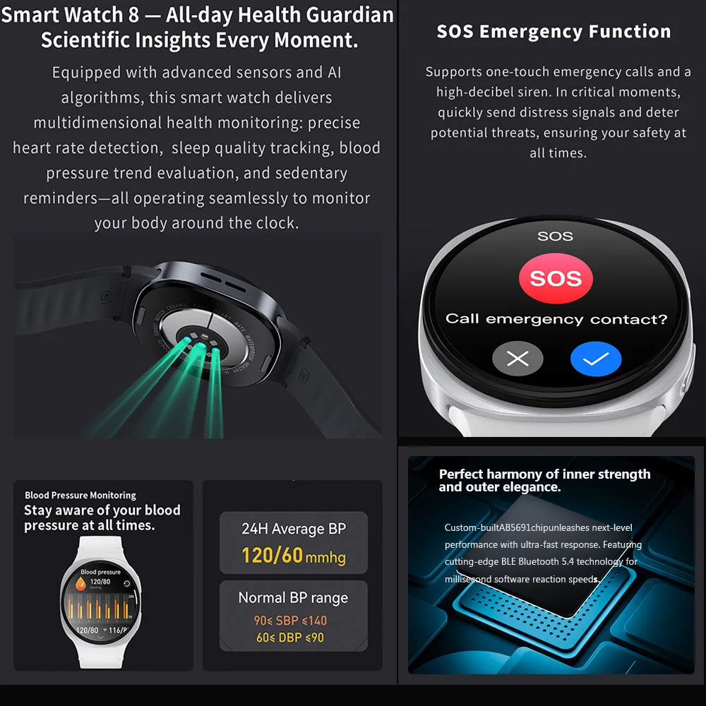 2026 New Smart Watch 8 Classic 46mm Ultra HD Screen ChatGPT GPS NFC Compass Clock Bluetooth Call Waterproof Smartwatch Men Women